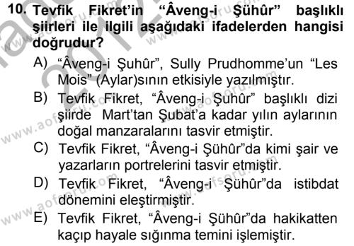 2. Abdülhamit Dönemi Türk Edebiyatı Dersi 2012 - 2013 Yılı (Vize) Ara Sınavı 10. Soru