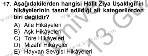2. Abdülhamit Dönemi Türk Edebiyatı Dersi 2012 - 2013 Yılı (Vize) Ara Sınavı 17. Soru