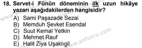 2. Abdülhamit Dönemi Türk Edebiyatı Dersi 2012 - 2013 Yılı (Vize) Ara Sınavı 18. Soru