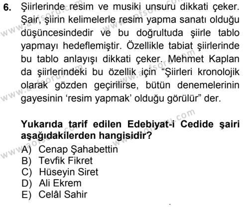 2. Abdülhamit Dönemi Türk Edebiyatı Dersi 2012 - 2013 Yılı (Vize) Ara Sınavı 6. Soru
