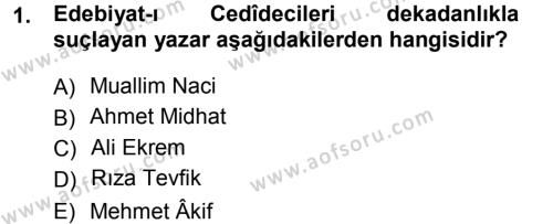 2. Abdülhamit Dönemi Türk Edebiyatı Dersi 2012 - 2013 Yılı (Final) Dönem Sonu Sınavı 1. Soru