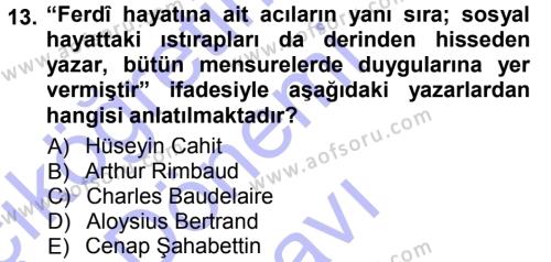 2. Abdülhamit Dönemi Türk Edebiyatı Dersi 2012 - 2013 Yılı (Final) Dönem Sonu Sınavı 13. Soru
