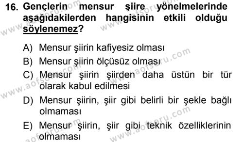 2. Abdülhamit Dönemi Türk Edebiyatı Dersi 2012 - 2013 Yılı (Final) Dönem Sonu Sınavı 16. Soru