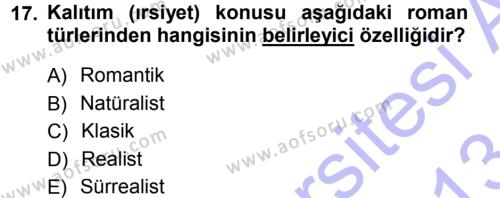 2. Abdülhamit Dönemi Türk Edebiyatı Dersi 2012 - 2013 Yılı (Final) Dönem Sonu Sınavı 17. Soru