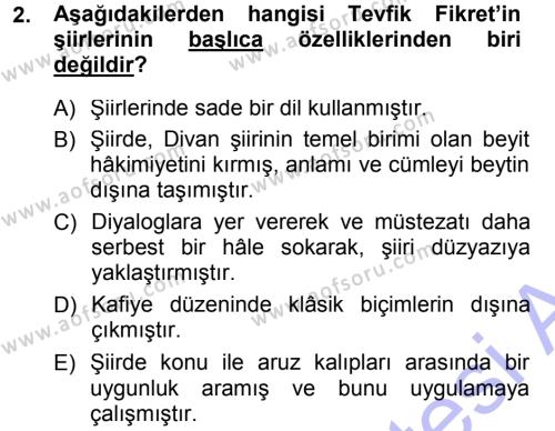 2. Abdülhamit Dönemi Türk Edebiyatı Dersi 2012 - 2013 Yılı (Final) Dönem Sonu Sınavı 2. Soru