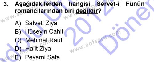 2. Abdülhamit Dönemi Türk Edebiyatı Dersi 2012 - 2013 Yılı (Final) Dönem Sonu Sınavı 3. Soru