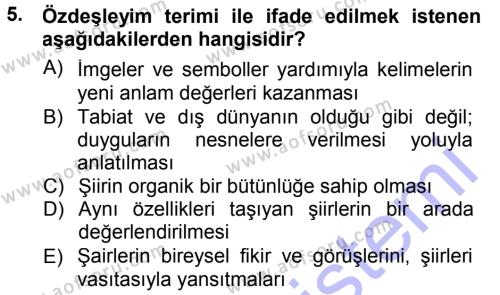 2. Abdülhamit Dönemi Türk Edebiyatı Dersi 2012 - 2013 Yılı (Final) Dönem Sonu Sınavı 5. Soru