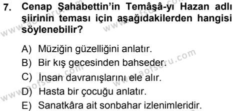 2. Abdülhamit Dönemi Türk Edebiyatı Dersi 2012 - 2013 Yılı (Final) Dönem Sonu Sınavı 7. Soru