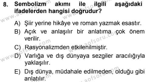 2. Abdülhamit Dönemi Türk Edebiyatı Dersi 2012 - 2013 Yılı (Final) Dönem Sonu Sınavı 8. Soru