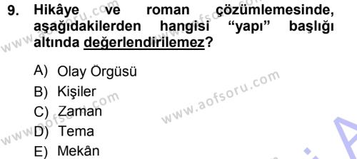 2. Abdülhamit Dönemi Türk Edebiyatı Dersi 2012 - 2013 Yılı (Final) Dönem Sonu Sınavı 9. Soru