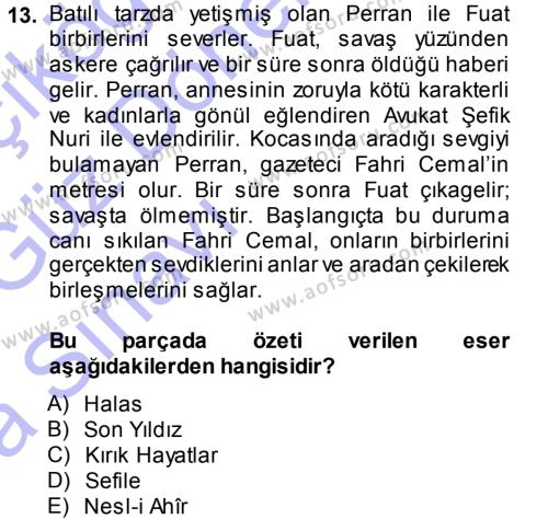 2. Abdülhamit Dönemi Türk Edebiyatı Dersi 2013 - 2014 Yılı (Vize) Ara Sınavı 13. Soru