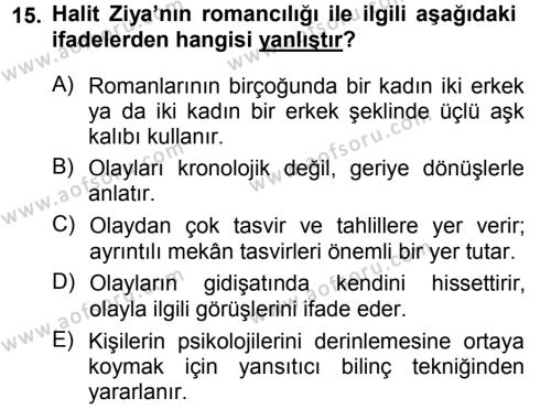 2. Abdülhamit Dönemi Türk Edebiyatı Dersi 2013 - 2014 Yılı (Vize) Ara Sınavı 15. Soru