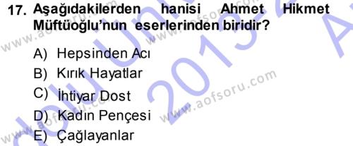 2. Abdülhamit Dönemi Türk Edebiyatı Dersi 2013 - 2014 Yılı (Vize) Ara Sınavı 17. Soru