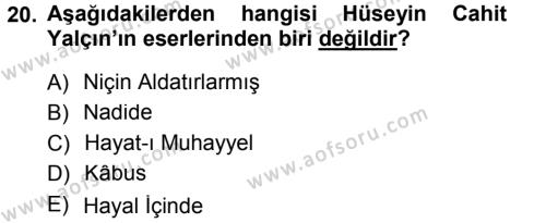 2. Abdülhamit Dönemi Türk Edebiyatı Dersi 2013 - 2014 Yılı (Vize) Ara Sınavı 20. Soru