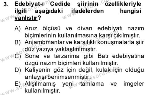 2. Abdülhamit Dönemi Türk Edebiyatı Dersi 2013 - 2014 Yılı (Vize) Ara Sınavı 3. Soru