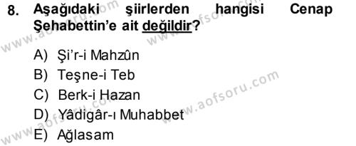 2. Abdülhamit Dönemi Türk Edebiyatı Dersi 2013 - 2014 Yılı (Vize) Ara Sınavı 8. Soru