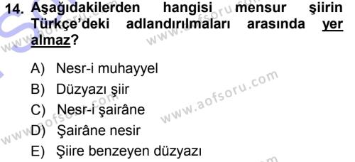 2. Abdülhamit Dönemi Türk Edebiyatı Dersi 2013 - 2014 Yılı (Final) Dönem Sonu Sınavı 14. Soru