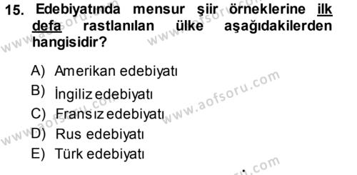 2. Abdülhamit Dönemi Türk Edebiyatı Dersi 2013 - 2014 Yılı (Final) Dönem Sonu Sınavı 15. Soru