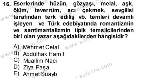 2. Abdülhamit Dönemi Türk Edebiyatı Dersi 2013 - 2014 Yılı (Final) Dönem Sonu Sınavı 16. Soru