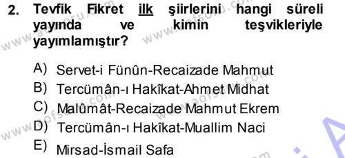 2. Abdülhamit Dönemi Türk Edebiyatı Dersi 2013 - 2014 Yılı (Final) Dönem Sonu Sınavı 2. Soru