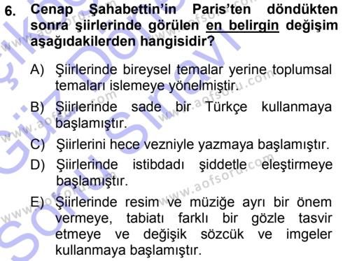 2. Abdülhamit Dönemi Türk Edebiyatı Dersi 2013 - 2014 Yılı (Final) Dönem Sonu Sınavı 6. Soru
