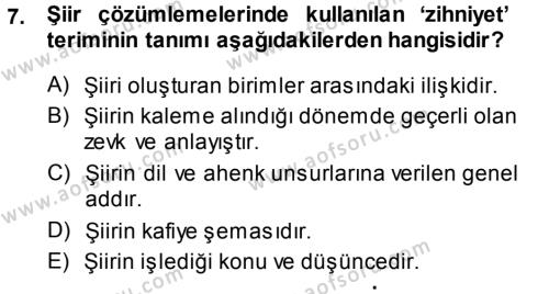2. Abdülhamit Dönemi Türk Edebiyatı Dersi 2013 - 2014 Yılı (Final) Dönem Sonu Sınavı 7. Soru