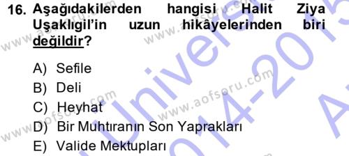 2. Abdülhamit Dönemi Türk Edebiyatı Dersi 2014 - 2015 Yılı (Vize) Ara Sınavı 16. Soru
