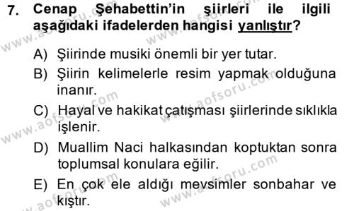 2. Abdülhamit Dönemi Türk Edebiyatı Dersi 2014 - 2015 Yılı (Vize) Ara Sınavı 7. Soru