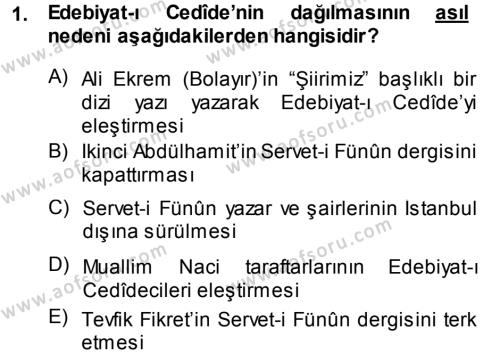 2. Abdülhamit Dönemi Türk Edebiyatı Dersi 2014 - 2015 Yılı (Final) Dönem Sonu Sınavı 1. Soru