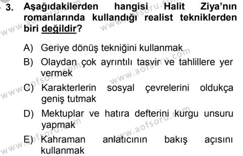 2. Abdülhamit Dönemi Türk Edebiyatı Dersi 2014 - 2015 Yılı (Final) Dönem Sonu Sınavı 3. Soru