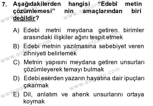 2. Abdülhamit Dönemi Türk Edebiyatı Dersi 2014 - 2015 Yılı (Final) Dönem Sonu Sınavı 7. Soru