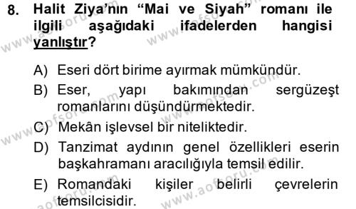 2. Abdülhamit Dönemi Türk Edebiyatı Dersi 2014 - 2015 Yılı (Final) Dönem Sonu Sınavı 8. Soru