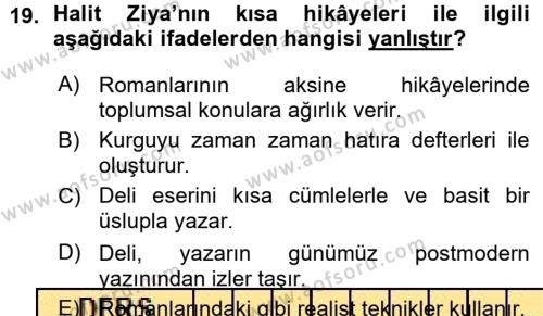2. Abdülhamit Dönemi Türk Edebiyatı Dersi 2015 - 2016 Yılı (Vize) Ara Sınavı 19. Soru