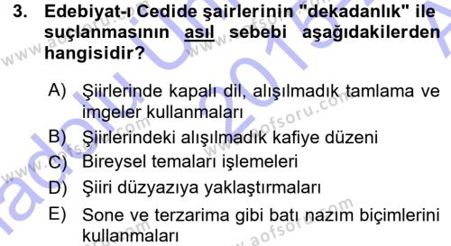 2. Abdülhamit Dönemi Türk Edebiyatı Dersi 2015 - 2016 Yılı (Vize) Ara Sınavı 3. Soru