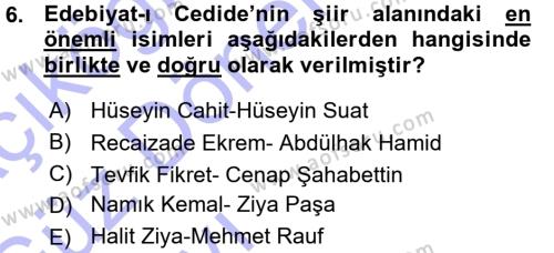 2. Abdülhamit Dönemi Türk Edebiyatı Dersi 2015 - 2016 Yılı (Vize) Ara Sınavı 6. Soru