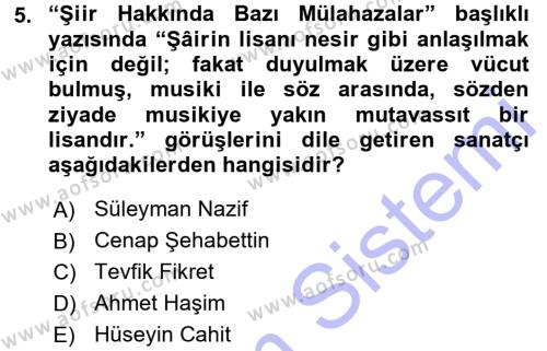 2. Abdülhamit Dönemi Türk Edebiyatı Dersi 2015 - 2016 Yılı (Final) Dönem Sonu Sınavı 5. Soru