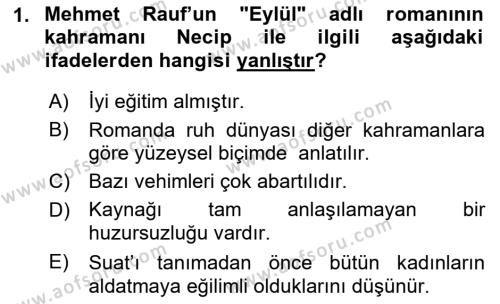 2. Abdülhamit Dönemi Türk Edebiyatı Dersi 2018 - 2019 Yılı (Final) Dönem Sonu Sınavı 1. Soru