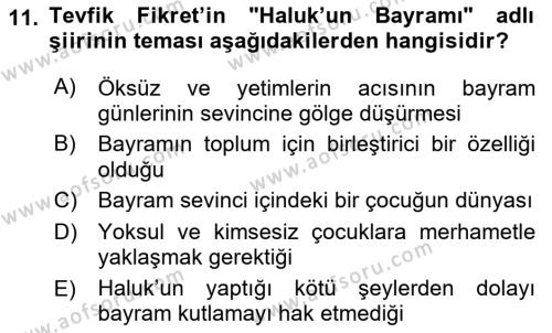 2. Abdülhamit Dönemi Türk Edebiyatı Dersi 2018 - 2019 Yılı (Final) Dönem Sonu Sınavı 11. Soru