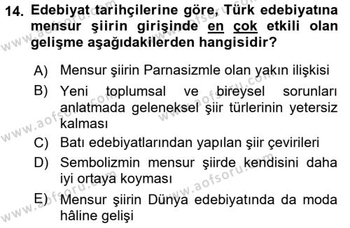 2. Abdülhamit Dönemi Türk Edebiyatı Dersi 2018 - 2019 Yılı (Final) Dönem Sonu Sınavı 14. Soru