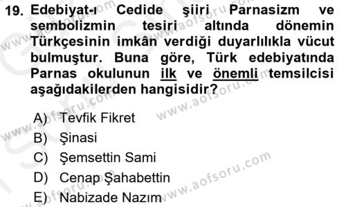 2. Abdülhamit Dönemi Türk Edebiyatı Dersi 2018 - 2019 Yılı (Final) Dönem Sonu Sınavı 19. Soru