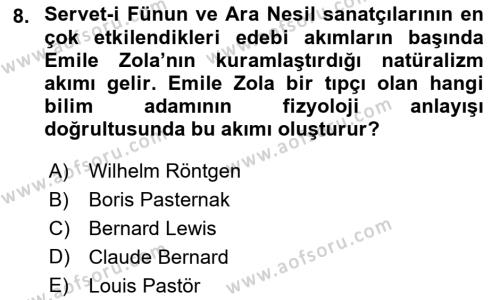 2. Abdülhamit Dönemi Türk Edebiyatı Dersi 2018 - 2019 Yılı (Final) Dönem Sonu Sınavı 8. Soru