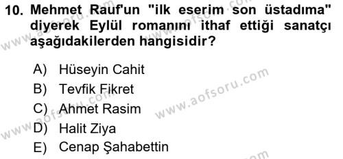 2. Abdülhamit Dönemi Türk Edebiyatı Dersi 2018 - 2019 Yılı Yaz Okulu Sınavı 10. Soru