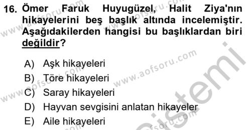 2. Abdülhamit Dönemi Türk Edebiyatı Dersi 2018 - 2019 Yılı Yaz Okulu Sınavı 16. Soru