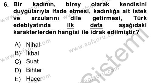 2. Abdülhamit Dönemi Türk Edebiyatı Dersi 2018 - 2019 Yılı Yaz Okulu Sınavı 6. Soru