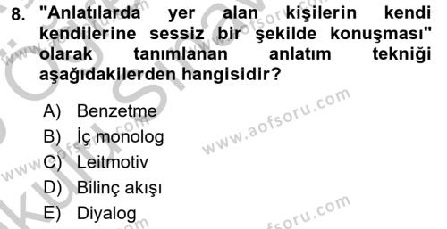 2. Abdülhamit Dönemi Türk Edebiyatı Dersi 2018 - 2019 Yılı Yaz Okulu Sınavı 8. Soru