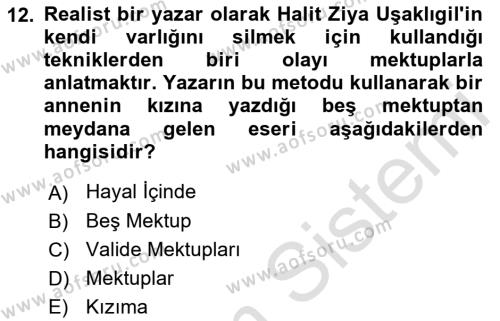 2. Abdülhamit Dönemi Türk Edebiyatı Dersi 2019 - 2020 Yılı (Final) Dönem Sonu Sınavı 12. Soru