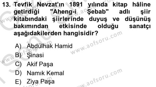 2. Abdülhamit Dönemi Türk Edebiyatı Dersi 2019 - 2020 Yılı (Final) Dönem Sonu Sınavı 13. Soru