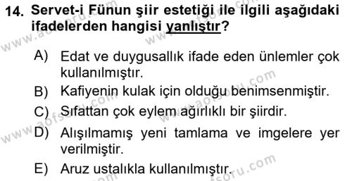 2. Abdülhamit Dönemi Türk Edebiyatı Dersi 2019 - 2020 Yılı (Final) Dönem Sonu Sınavı 14. Soru