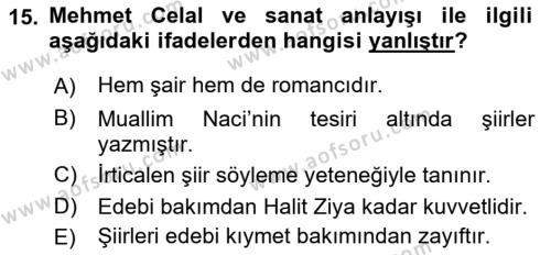 2. Abdülhamit Dönemi Türk Edebiyatı Dersi 2019 - 2020 Yılı (Final) Dönem Sonu Sınavı 15. Soru