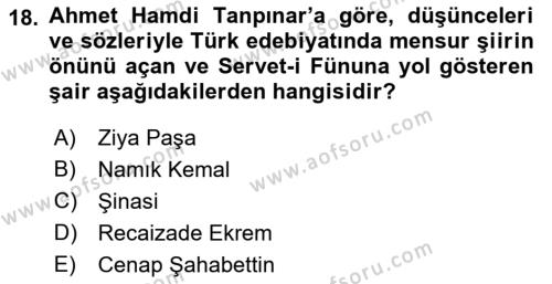 2. Abdülhamit Dönemi Türk Edebiyatı Dersi 2019 - 2020 Yılı (Final) Dönem Sonu Sınavı 18. Soru